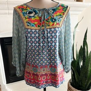 Ivy Jane  Bohemian Tunic Abstract Print Top -Size M